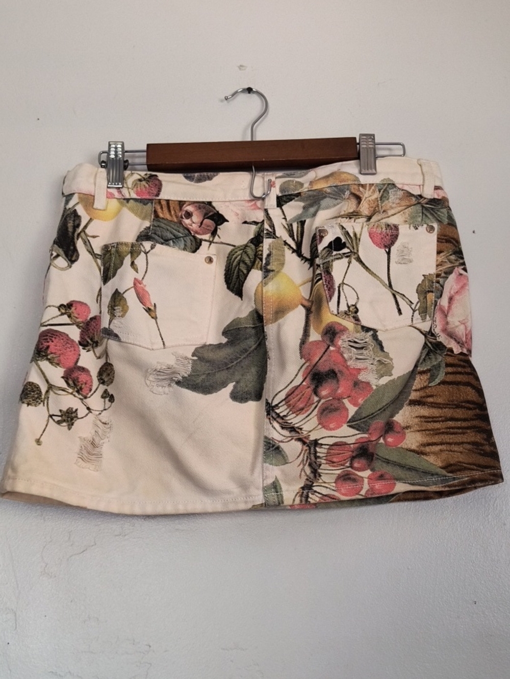 Vintage Y2K Roberto Cavalli Floral Tiger Print Denim Distressed Mini Skirt Sz S - Picture 11 of 17